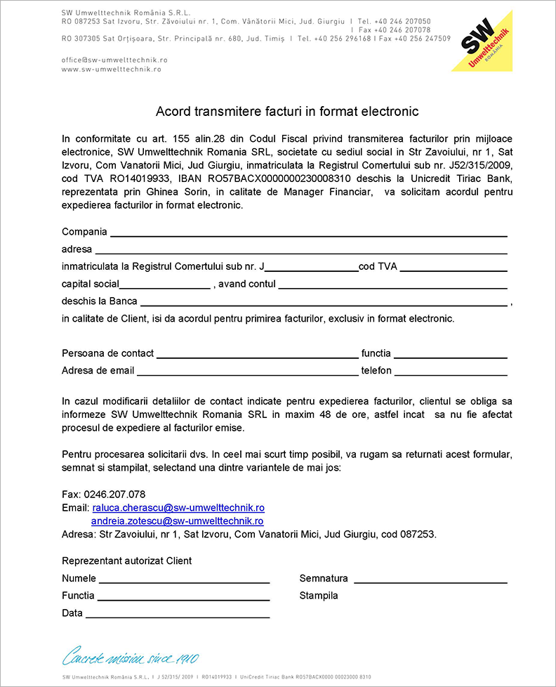 Acord transmitere facturi in format electronic