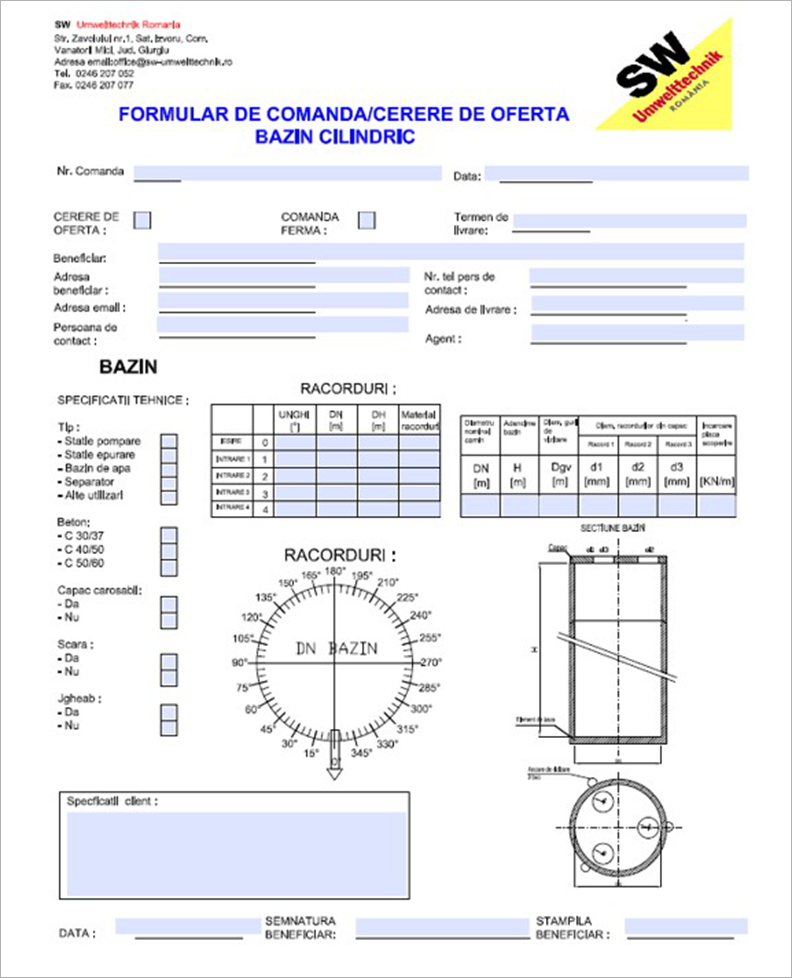 Formular de comanda bazin cilindric