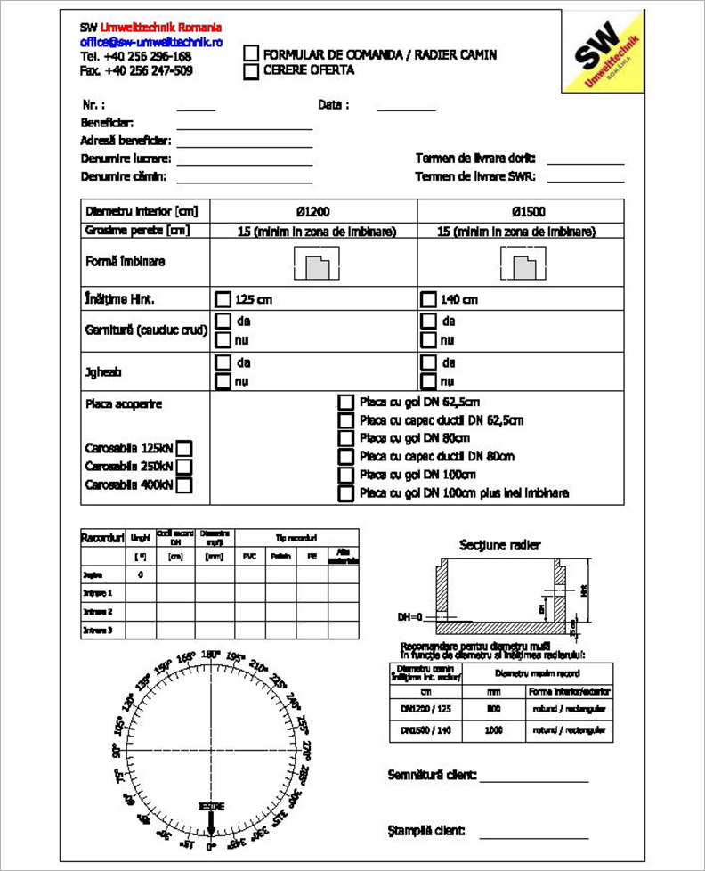 Formular de comanda radier camin dn1200-1500